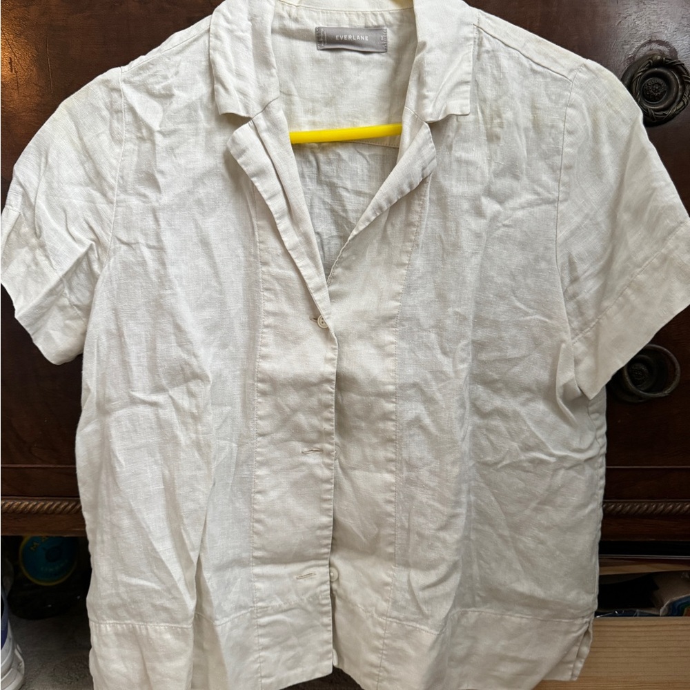 Everlane Cream Short Sleeve Button-Front Linen Shirt - Picture 2 of 5